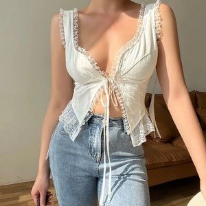 LACE TRIM FRONT TIE TOP